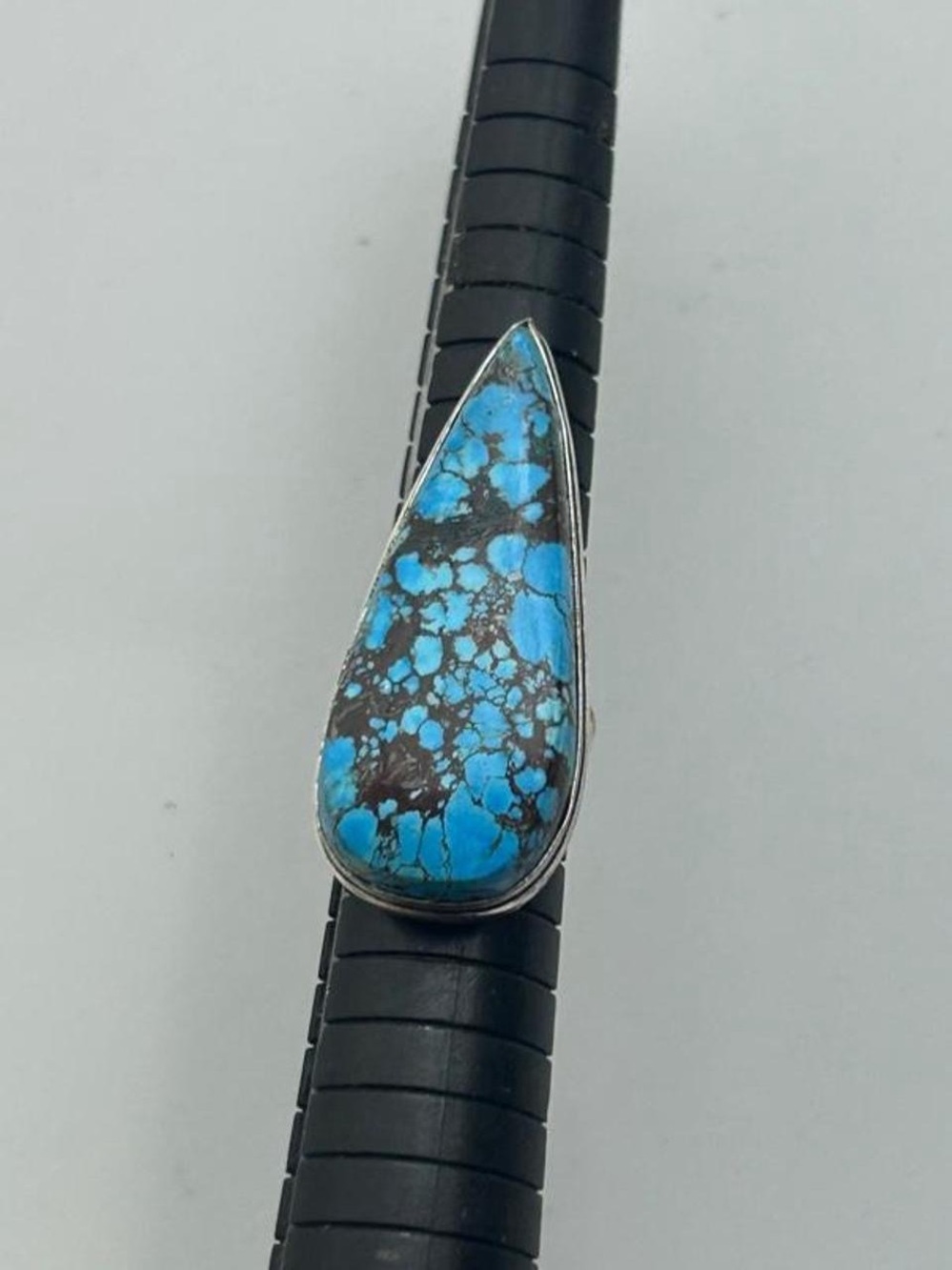 Turquoise Teardrop 925 Silver Ring - Blue Stone Accent